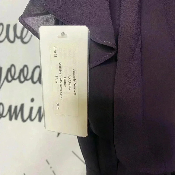 Nouvelle Amsale Bea One Shoulder Chiffon Blouson Gown in Plum - Picture 7 of 9